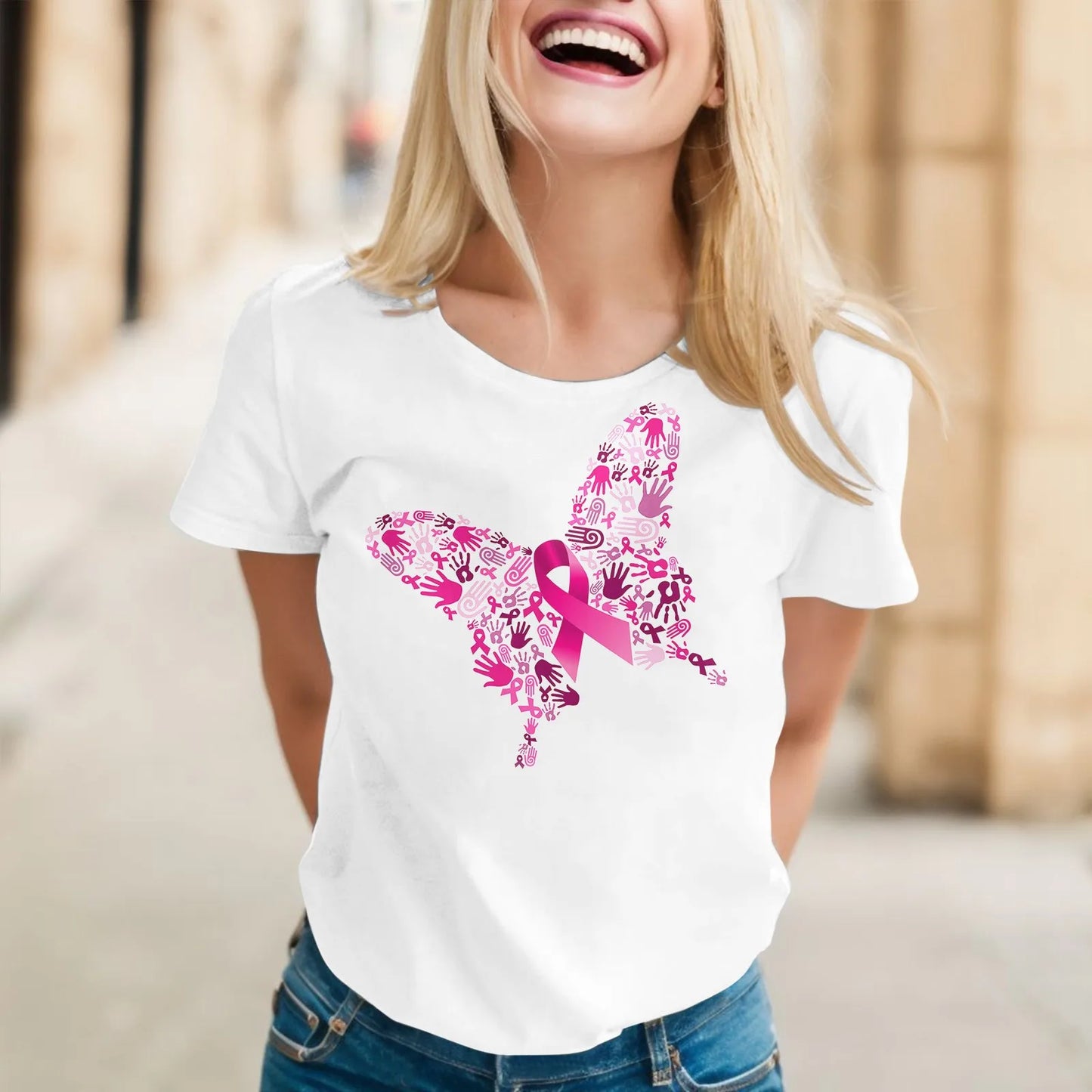 Cancer Printed International Publicity Month Pink Awareness Wholesale Breast T-shirt