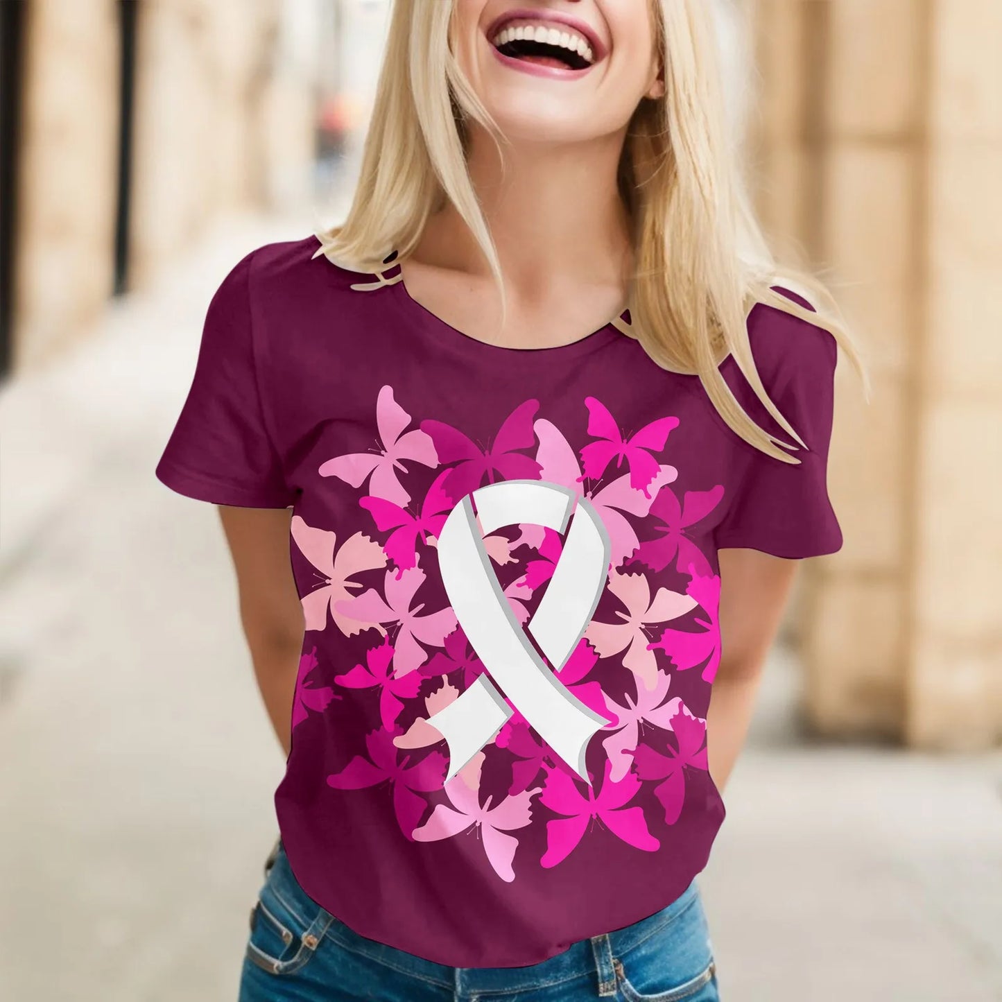 Cancer Printed International Publicity Month Pink Awareness Wholesale Breast T-shirt