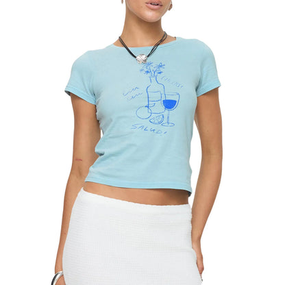 T-Shirt Casual Round Neck Short Sleeve Graphic Summer Crop Crop Top