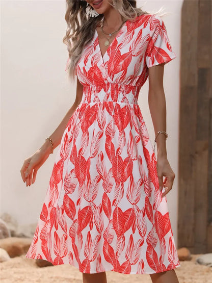 Floral Chic Summer Short Sleeve Women's Fashionable Midi Dress