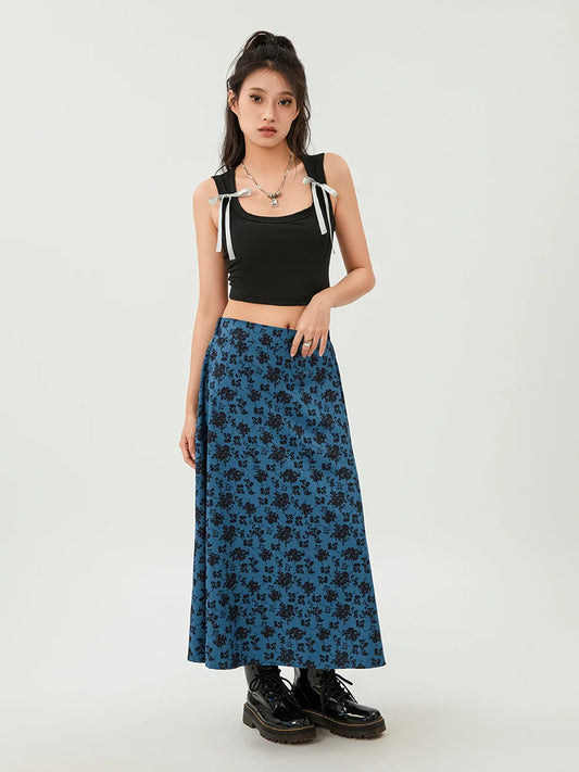 Print Midi Elastic High Waist Casual A-Line for Party Club Floral Skirt