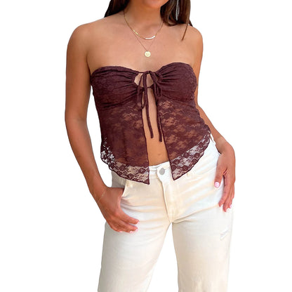 Lace Off-Shoulder Sleeveless Backless See-Through Stylish Elegant Trendy Chic Crop Top