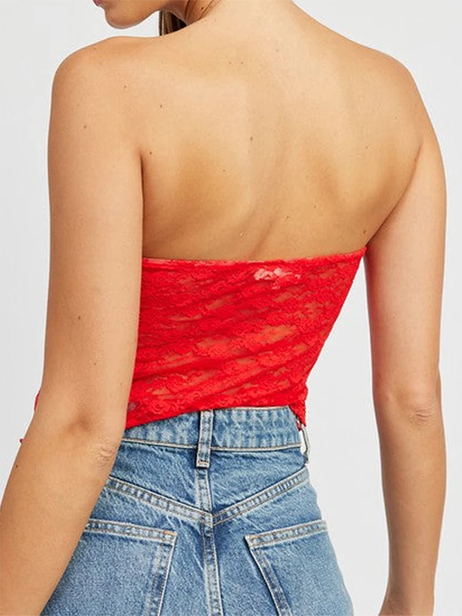 Lace Off-Shoulder Sleeveless Backless See-Through Stylish Elegant Trendy Chic Crop Top