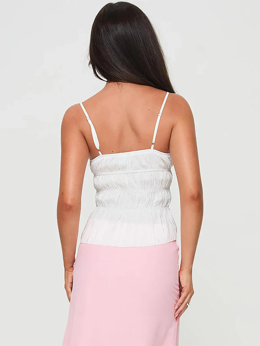 Sleeveless Spaghetti Strap Frill Camisole Summer Tank Crop Ruched Top