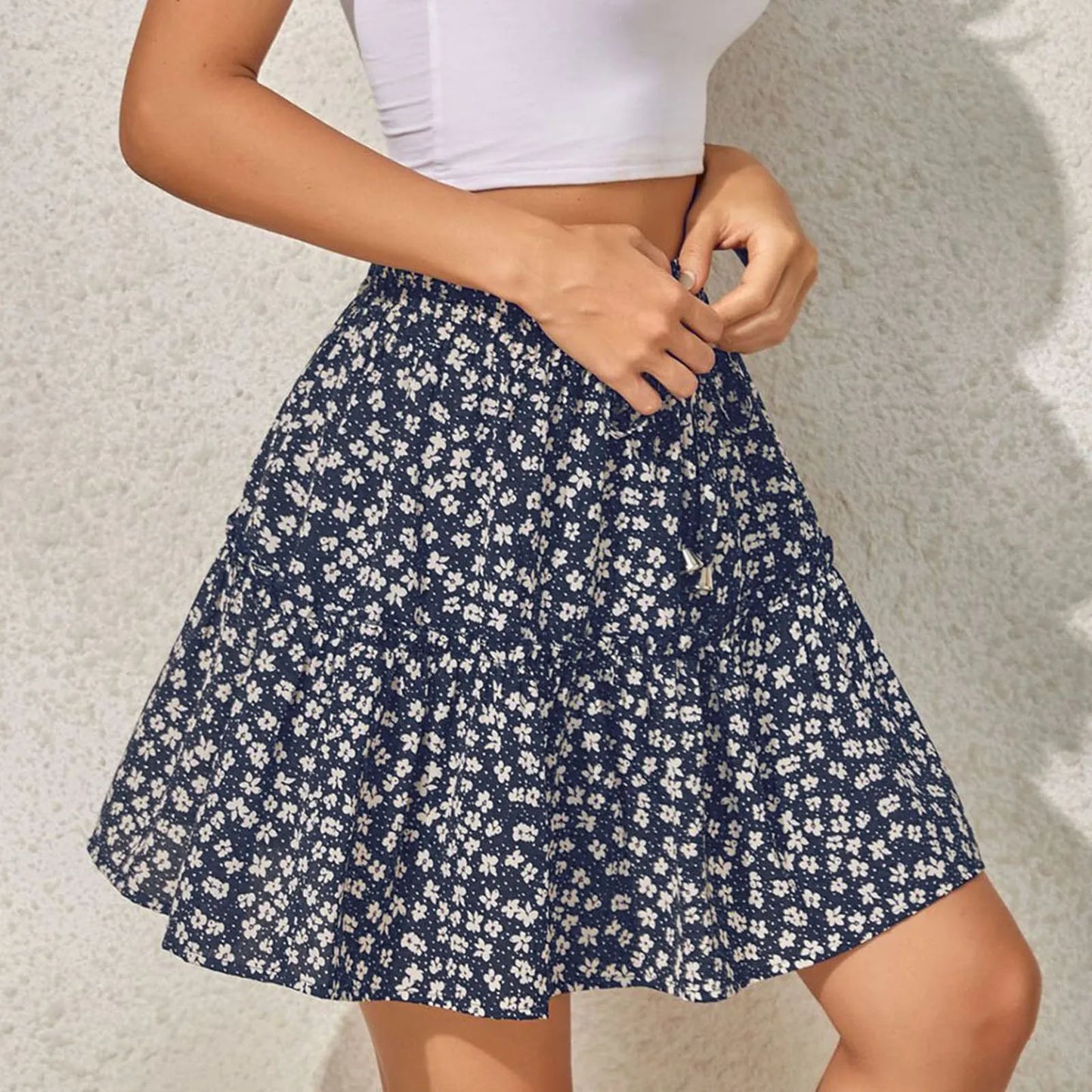 Summer Cute Sweet Blue Floral Print Casual Print Swing Beach Women's Skirt