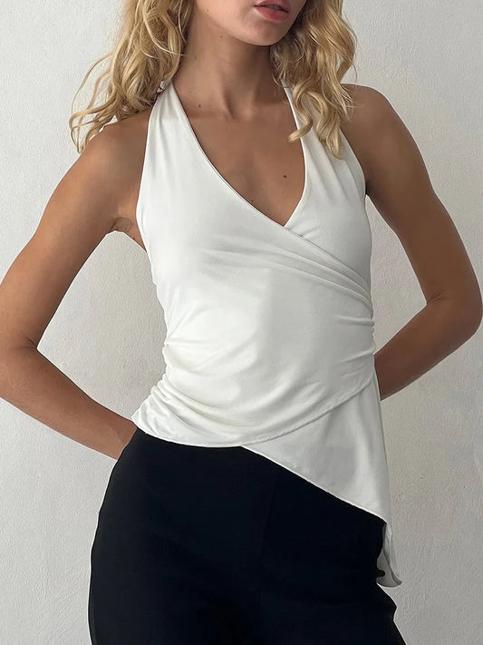 Open Back Halter Neck Sleeveless Trendy Slim Fit Going Out Crop Sexy Top