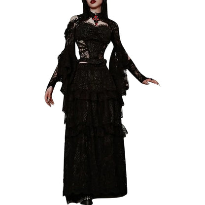 Trumpet Sleeve Black Lace Sexy Gothic Shawl Party Halloween Cardigan