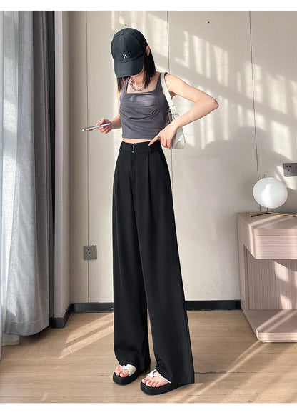 Women Style High Waist Trouser Office Ladies Fashion Grey Suit Pants