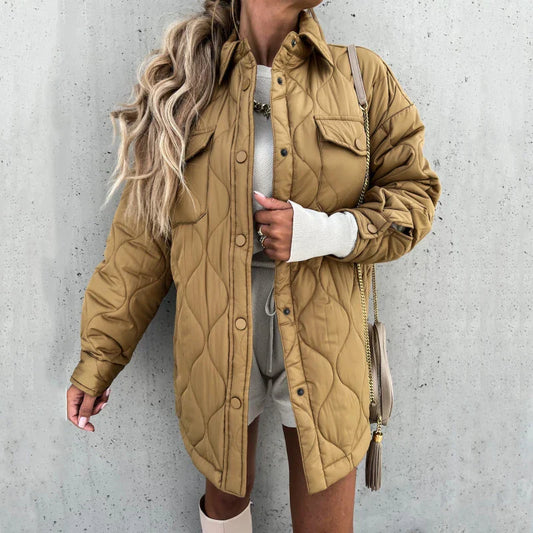 Solid Pocket Cotton Coats Woman Jackets 2024 New Loose Buttoned Thick Parkas Coat