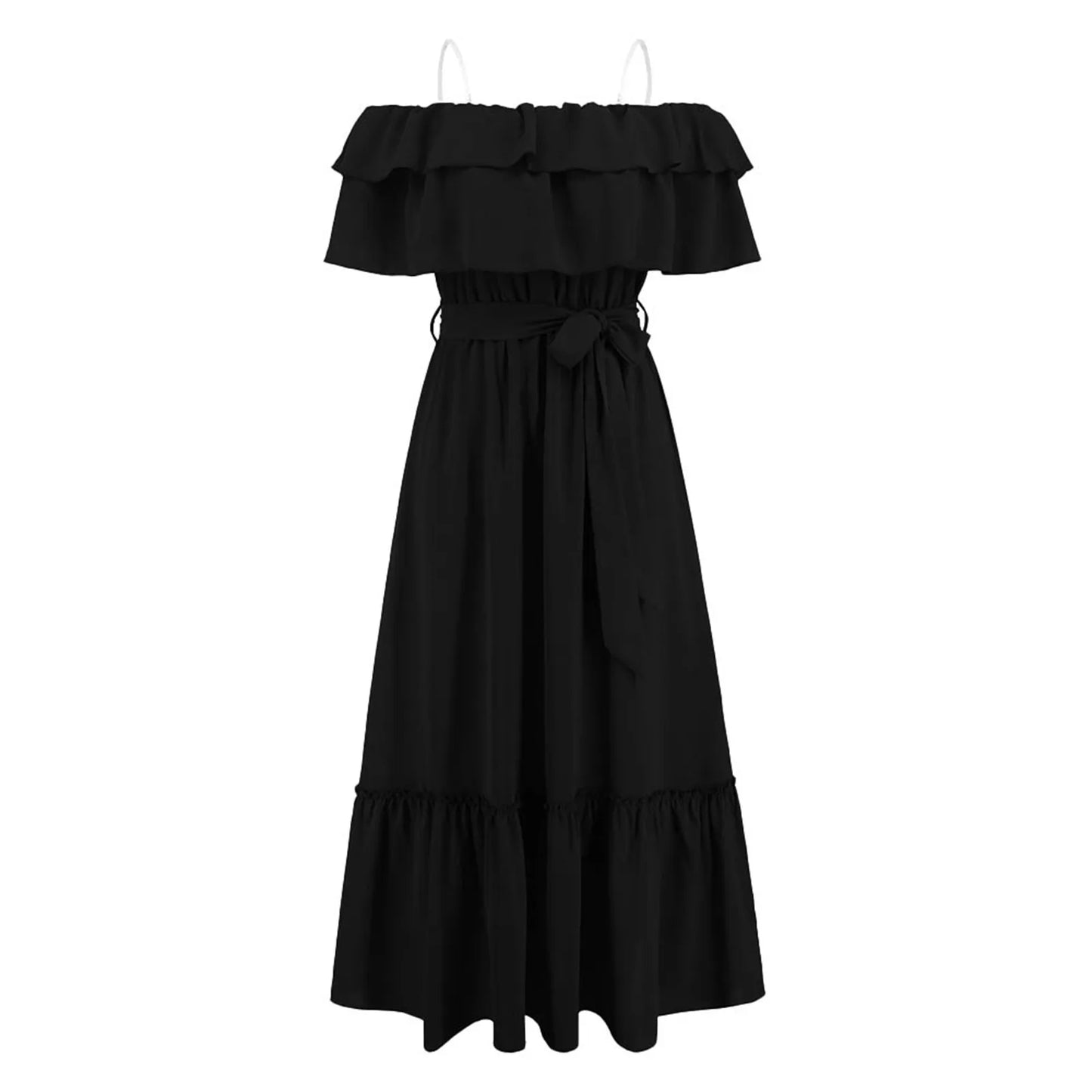 Elegant One Line Neck Off Shoulder Mid Length Fashionable Beach Casual Midi Womens Dress