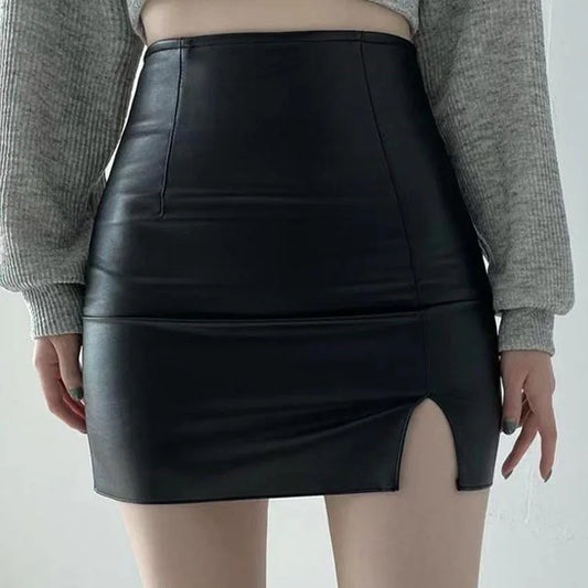 Sexy Skinny High Waist Side Split Trendy Korean Chic Black Comfortable Mini Skirt