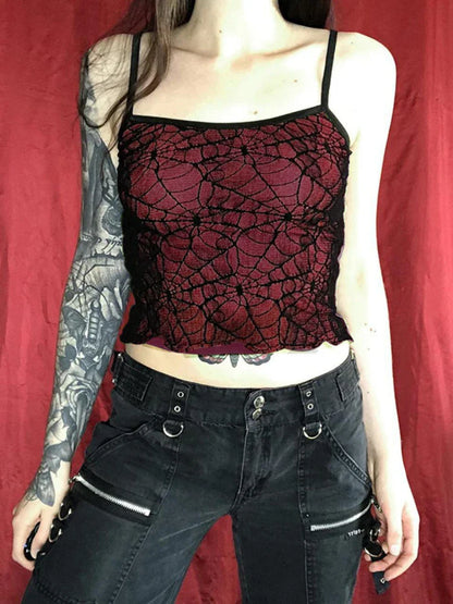 Gothic Backless Crop Sexy Ruffle High Street Sleeveless Mesh Lace Top