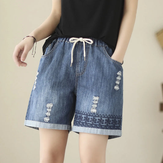 Aesthetic Denim Women 2024 New Kawaii Cute Printed Jeans Femme Summer Shorts