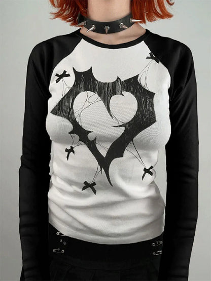 Long Sleeve Ribbed Goth Fairy Grunge Halloween Dark Aesthetic Graphic T-shirt