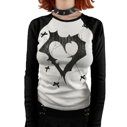 Long Sleeve Ribbed Goth Fairy Grunge Halloween Dark Aesthetic Graphic T-shirt