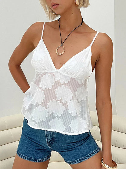 Women Sexy Crop Tops Deep V-neck Mesh See-through Camis Aesthetic Tank Y2k Top