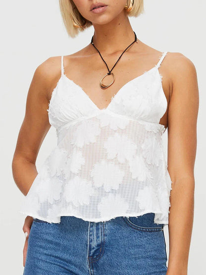 Women Sexy Crop Tops Deep V-neck Mesh See-through Camis Aesthetic Tank Y2k Top