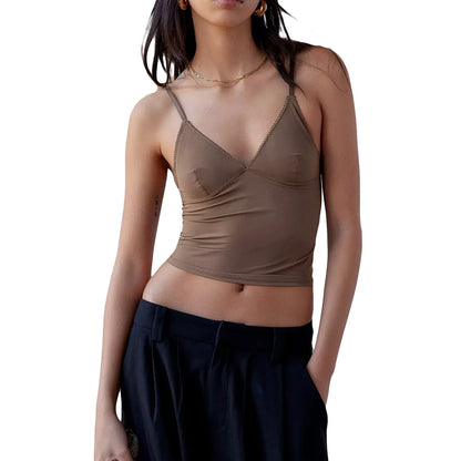 Women Sexy V Neck Cami Top Low Cut Backless Crop Top Girl Slim Fit Tank Y2k Top