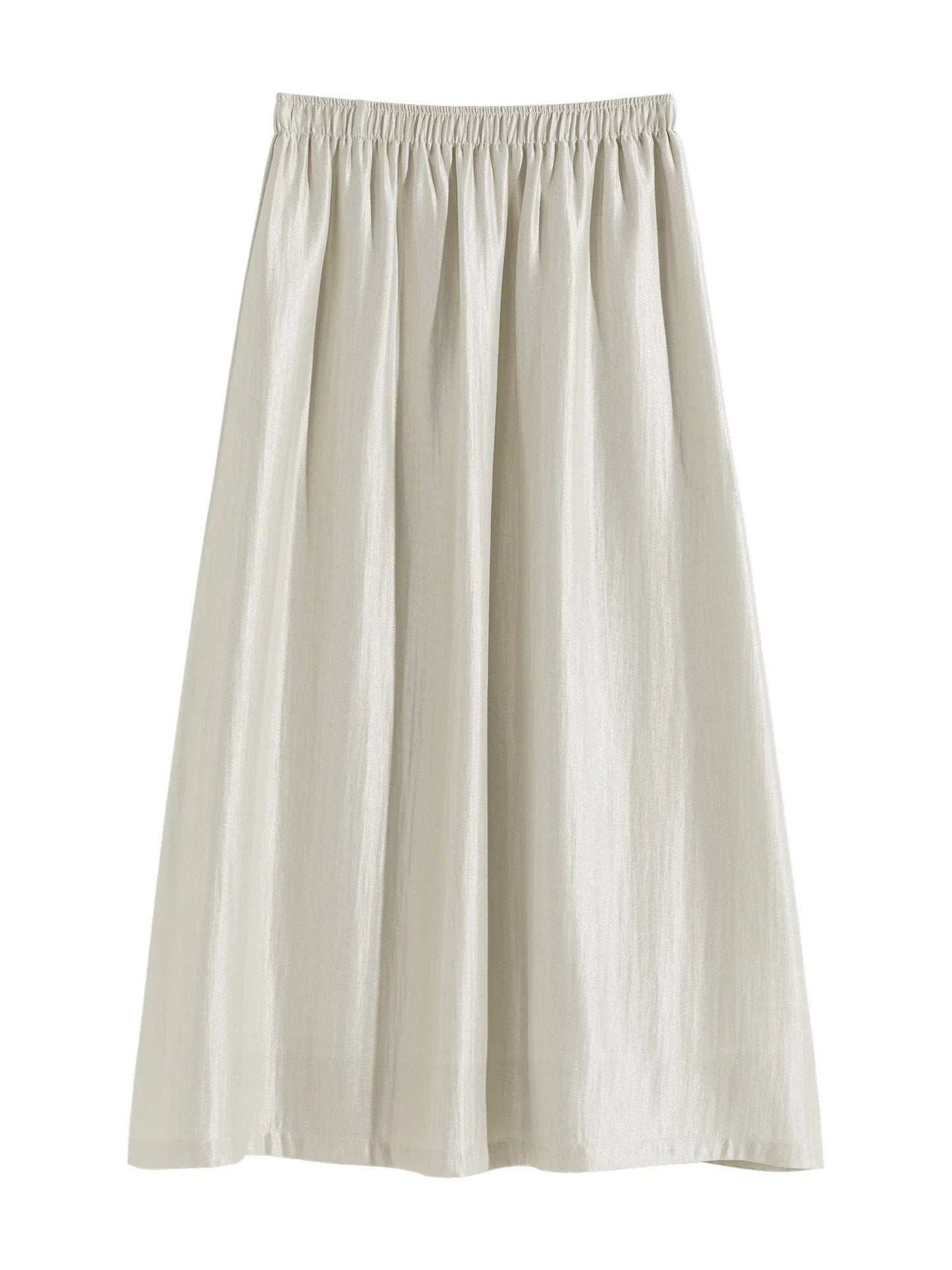 Solid Long High Waist Elastic Silver Grey Draped A-Line Temperament Commuter Skirt