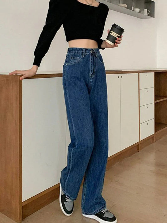 2024 Spring Autumn New Vintage High Waist Pants For Women Korean Fashion Streetwear Straight Casual Baggy Woman Jeans