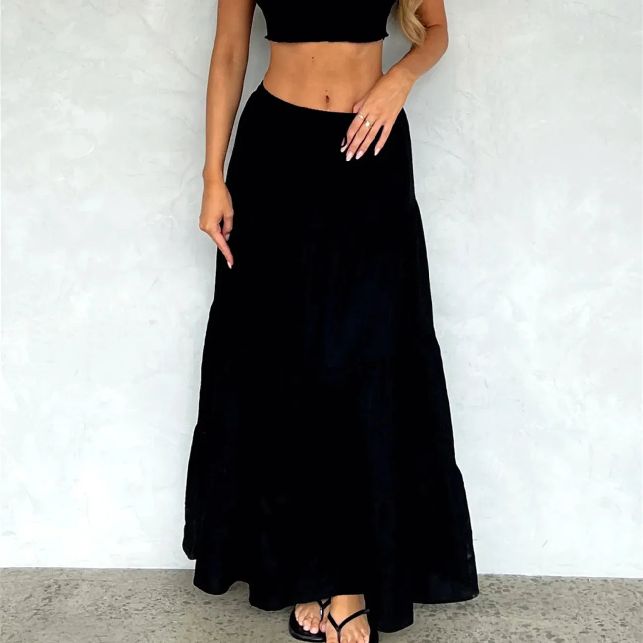 Boho Ruffle Elastic High Waist Maxi Tiered Prairie Skirt