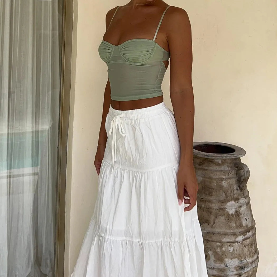 Boho Ruffle Elastic High Waist Maxi Tiered Prairie Skirt