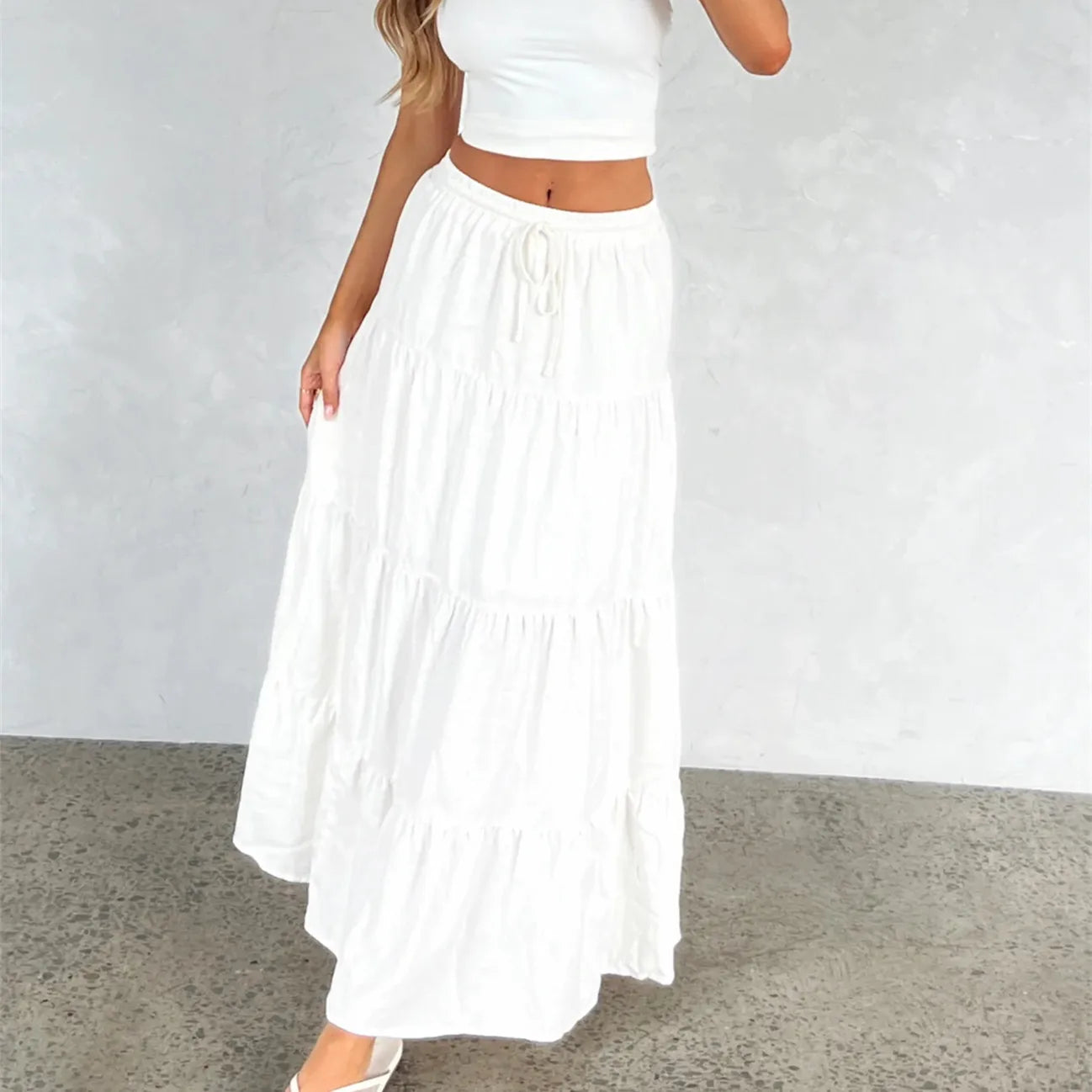 Boho Ruffle Elastic High Waist Maxi Tiered Prairie Skirt