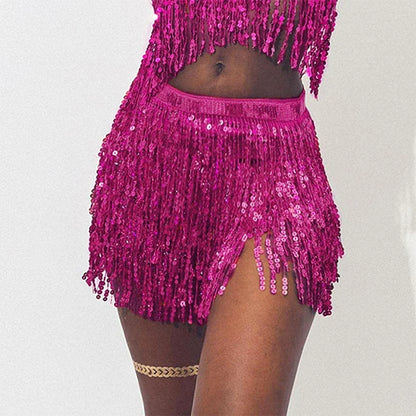 Belly Dance Glitter Sequins Wrap Tassel Skirt